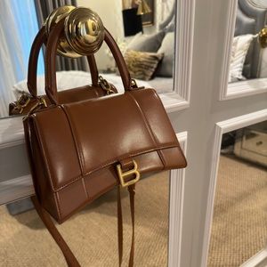 Balenciaga Brown Smooth Leather Hourglass Small Top Handle Bag
